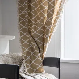 Huesland Brown & White 1 Piece Geometric Cotton Room Darkening Door Curtain image 4