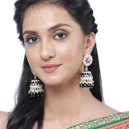 ZENEME Gold-Plated Meenakari Jhumkas Earrings image 5