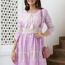 Women Fit and Flare Pink Knee Length Dress-image-0