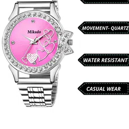 Mikado Women Pink Embellished Dial & Silver Toned Stainless Steel Bracelet Style Watch image 2