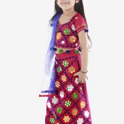 ahhaaaa Girls Pink & Blue Embroidered Thread Work Ready to Wear Lehenga & Blouse With Dupatta image 3