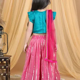 here&now x kinder kids Kinder Kids Girls Embroidered Thread Work Foil Print Ready to Wear Lehenga Set image 2