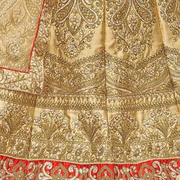 MANVAA Embroidered Satin Semi-Stitched Lehenga & Unstitched Blouse With Dupatta image 4