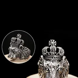 MEENAZ Men Silver-Plated Lion Oxidised Finger Ring image 3