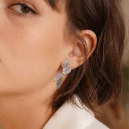 Krelin Gold-Plated Enamelled Zircon Studded Leaf Shaped Drop Earrings image 2