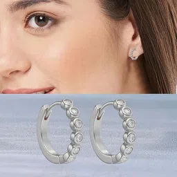 thanu's craft Elegant 18K Silver Plated White Stone Small 8mm Hoop Earrings Crystal Silver Clip-on Earring image 2