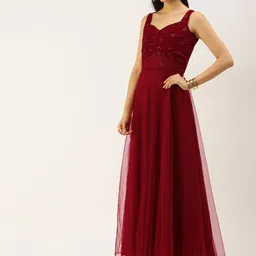 Ethnovog Maroon Sequined Detail Net Maxi Ethnic Dress image 4