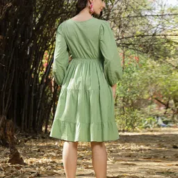 stylum Women Fit and Flare Light Green Knee Length Dress image 2