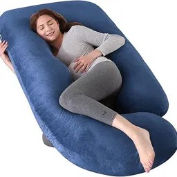 ag pro comfort J-Shaped Pregnancy Pillow-Full Body Maternity Support with Washable Velvet Cover Polyester Fibre Stripes, Solid Pregnancy Pillow Pack of 1 image 1