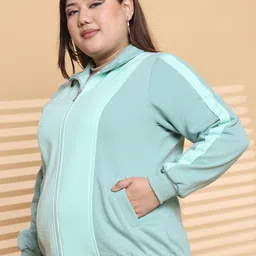 theRebelinme Women Colourblocked Fleece Open Front Jacket image 3