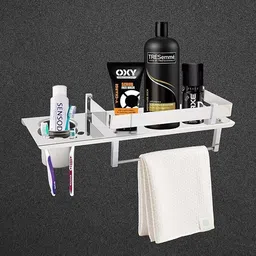 pillu Stainless Steel 3 in 1 Multipurpose Bathroom Shelf/Rackr SILVER Towel Holder-picture-15