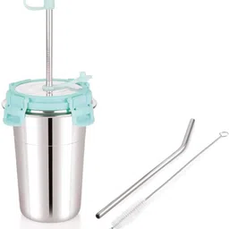 blueark (Pack of 2) Steel Coffee Mug with Straw Clean Brush, Travel Sipper Tumbler Mug Glass Water/Juice Glass image 2