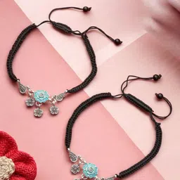 udk Lightweight Silver Oxidized Anklet with Cotton Cord Silver, Brass Anklet image 1