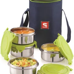 sunlife - Decent 4Pc Stainless Steel Container Lunch Pack with Bag (Capacity- 280mlx4) 4 Containers Lunch Box image 1