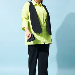 Athena Ample Textured Shirt With Flared Trousers & Scarf Co-Ords image 4