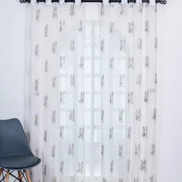 parda online Grey & Golden Polyster Floral 9ft Sheer Eyelet Window/Door (1 Pc) image 1