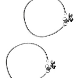 TEEJH Set Of 2 Oxidized Silver-Toned Single Line Ghungroo Anklets image 2
