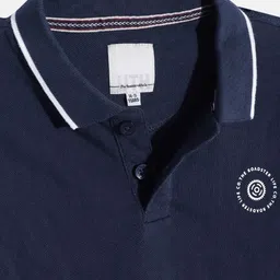 UTH by Roadster Boys Navy Blue Solid Pure Cotton Polo T-Shirt image 2