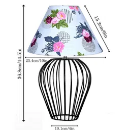 homesake Black Bedside Table Lamp with Geometric Metal Base and Fabric Shade, Wire Tulip with Rose Cone Shade image 2