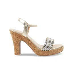 Mochi Gold-Toned Woven Design Block Heels image 5
