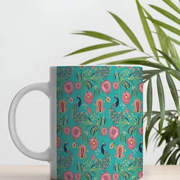 macmerise Green & Pink Floral Printed Ceramic Glossy Cups Set of Cups and Mugs image 4