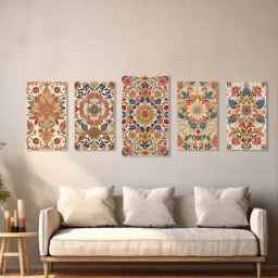 nestroots Floral Canvas Art Collection Printed Wall Painting Stretch Canvas Frame Set of 5 image 1