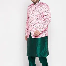 VASTRAMAY Men Green Floral Kurta with Churidar image 2