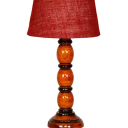 foziq Brown & Red Textured Wooden Table Lamp image 4