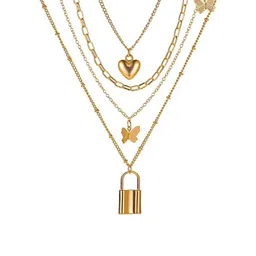 Vembley Gold-Plated Gold-Plated Layered  Heart & Butterfly Necklace image 4