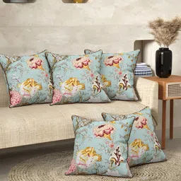 EasyGoods Green & Mustard Set of 2 Floral Square Cushion Covers image 3