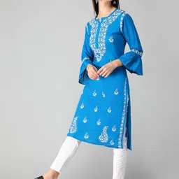 Seva Chikan Ethnic Motifs Printed Thread Work Cotton Lucknowi Chikankari Kurta image 4