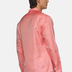Sethukrishna Men Peach Self Design Art Silk Kurta image 4