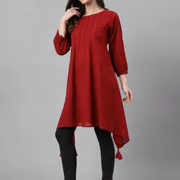Janasya Round Neck Dobby Cotton Handkerchief Tunic image 4