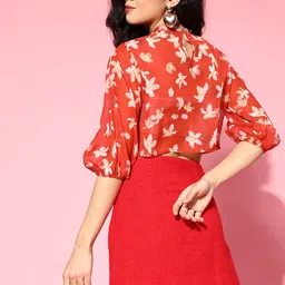 SASSAFRAS Gorgeous Red Floral Cropped Top image 4