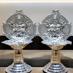 Sigaram Set Of 2 Grey Fancy Kamakshi Diya For Home Pooja Decor image 3