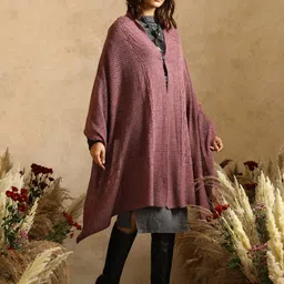 KHALEEJ Women Asymmetric Closure Longline Wool Poncho image 2