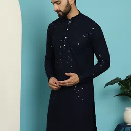 SOJANYA Ethnic Embroidered Sequined Pure Cotton Straight Kurta image 2