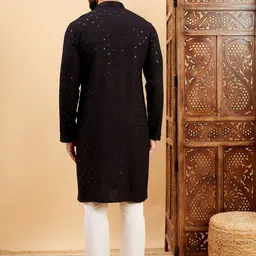 HERE&NOW Geometric Embroidered Sequinned Mandarin Collar Straight Kurta image 2