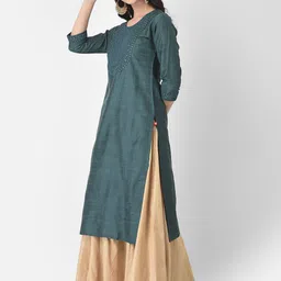 Span Sequins Yoke Design Silk Straight Kurta image 4