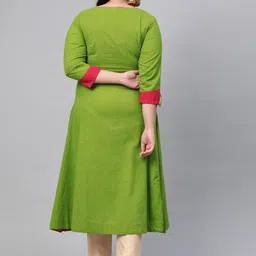 KALINI Plus Size Scoop Neck Three-Quarter Sleeves Mirror Work Cotton A-Line Kurta image 4