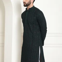 SOJANYA Geometric Embroidered Sequinned Pure Cotton Kurta image 4