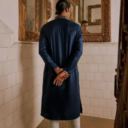 Andamen Striped Mandarin Collar Thread Work Kurta image 4