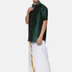 Sethukrishna Men Green & White Shirt with Dhoti Pants image 5