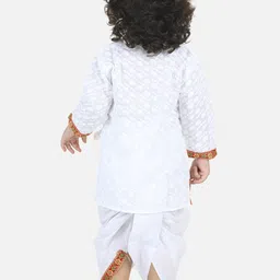 BownBee Boys White & Red Embroidered Angrakha Pure Cotton Kurti with Dhoti Pants image 2