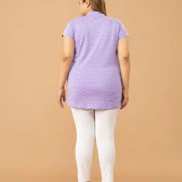 CUPID Plus Size Geometric Printed Mandarin Collar Cotton Top image 2