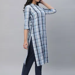 AURELIA Checked Band Collar Pure Cotton Straight Kurta With Trouser image 4