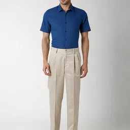 Peter England Men Beige Regular Fit Solid Formal Trousers image 5