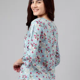 Latin Quarters Floral Printed Tie-Up Neck Blouson Top image 4