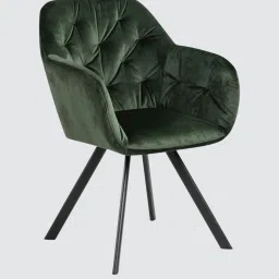 tanush furnitures Ivory Elan Tufted Velvet Accent Chair with Curved Armrest and Black Swivel Base- Green Colour image 3