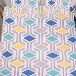RD TREND Yellow & Grey Geometric Printed 210 TC Cotton King Bedsheet with 2 Pillow Covers image 4